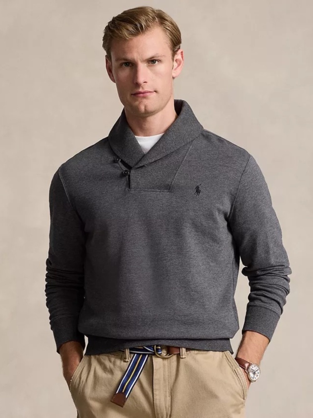 POLO RALPH LAUREN Luxury Jersey Knit Shawl Color Pullover Shirt Sweater Preppy
